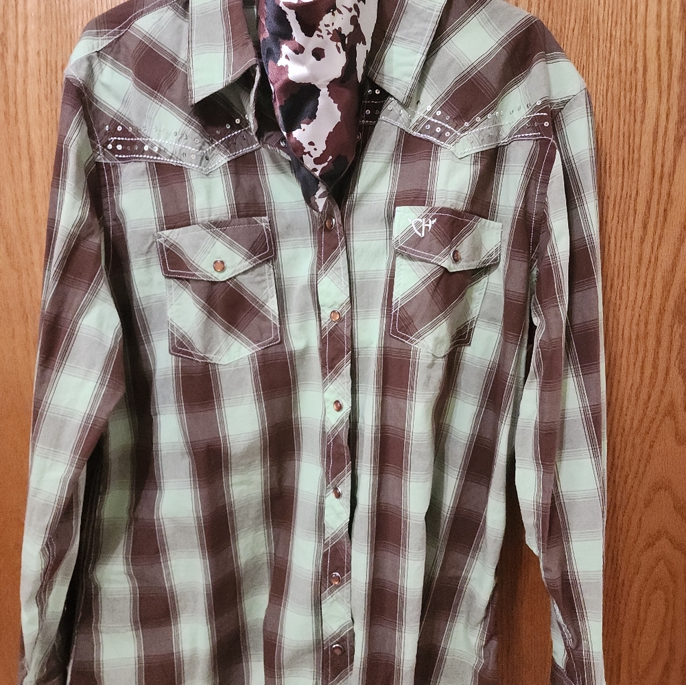 Woman'd Plaid Shirt - Brown and Green